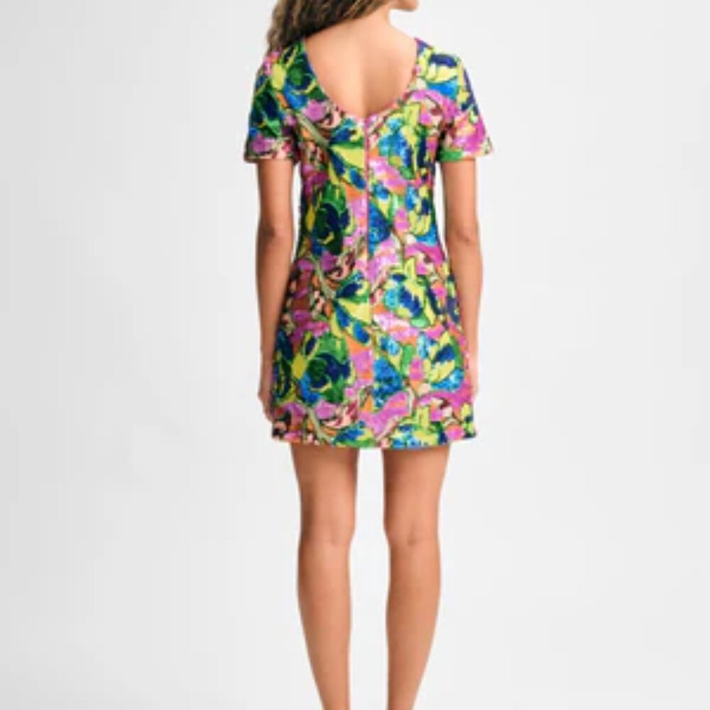 Isaac Mizrahi Sequin Floral Short Sleeve Mini Dress | Multi - Picture 2 of 8